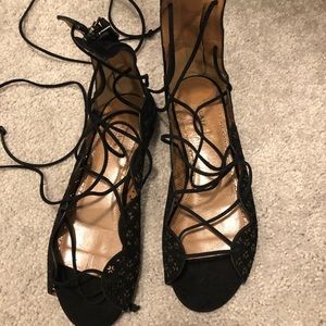 Alaia Laser Cut Suede Tie Sandals